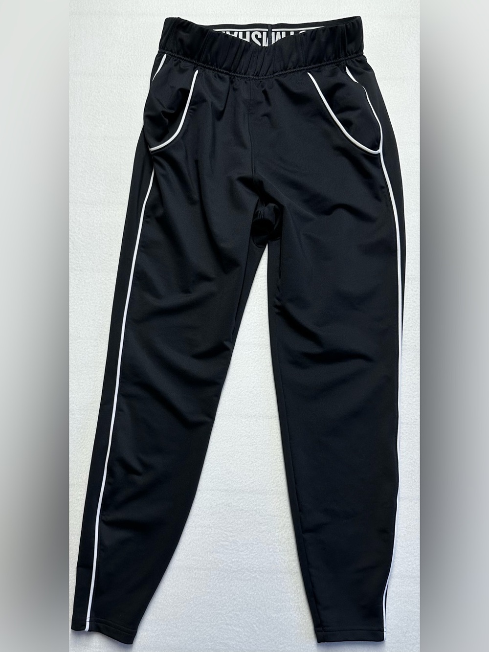 Gymshark Women’s Small Black Slim Fit Track Pants White Piping Athletic - Picture 1 of 5